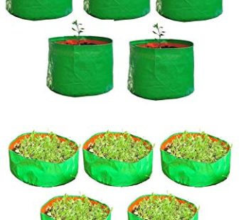 YUVAGREEN Green with Orange 200 GSM UV Treated Grow Bags for Terrace Gardening 12″x 12″ (Pack of 5) and 15″x 8″ (Pack of 5)