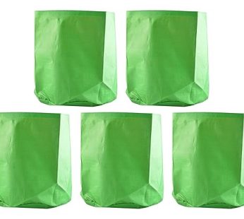 YUVAGREEN High Density Polyethylene Round Terrace Gardening Leafy Vegetable Grow Bag (Green, 15″ X 15″) – Pack of 5