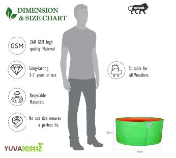YUVAGREEN Polyethylene Grow Bag, Green, 15″ X 12″, Pack Of 4, 22 Cm