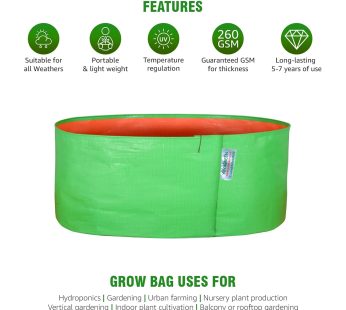 YUVAGREEN Terrace Gardening Leafy Vegetable HDPE Green With Orange UV Treated Grow Bags 24″ Dia x 9″ Height, Pack Of 4, 22 Cm, 45 Cm