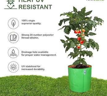 YUVAGREEN Premium Grow Bags for Terrace Gardening Vegetables & Flowers| Round Shaped Green Colour Grow Bag | Suitable for Terrace Gardening| Kitchen Gardening & Balcony (4, 15×15 INCH)