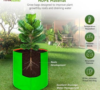 YUVAGREEN Terrace Gardening Leafy Vegetable HDPE Green With Orange UV Treated Grow Bags (9 x 12 inch) Height, Pack Of 4, 30 Cm, 22 Cm